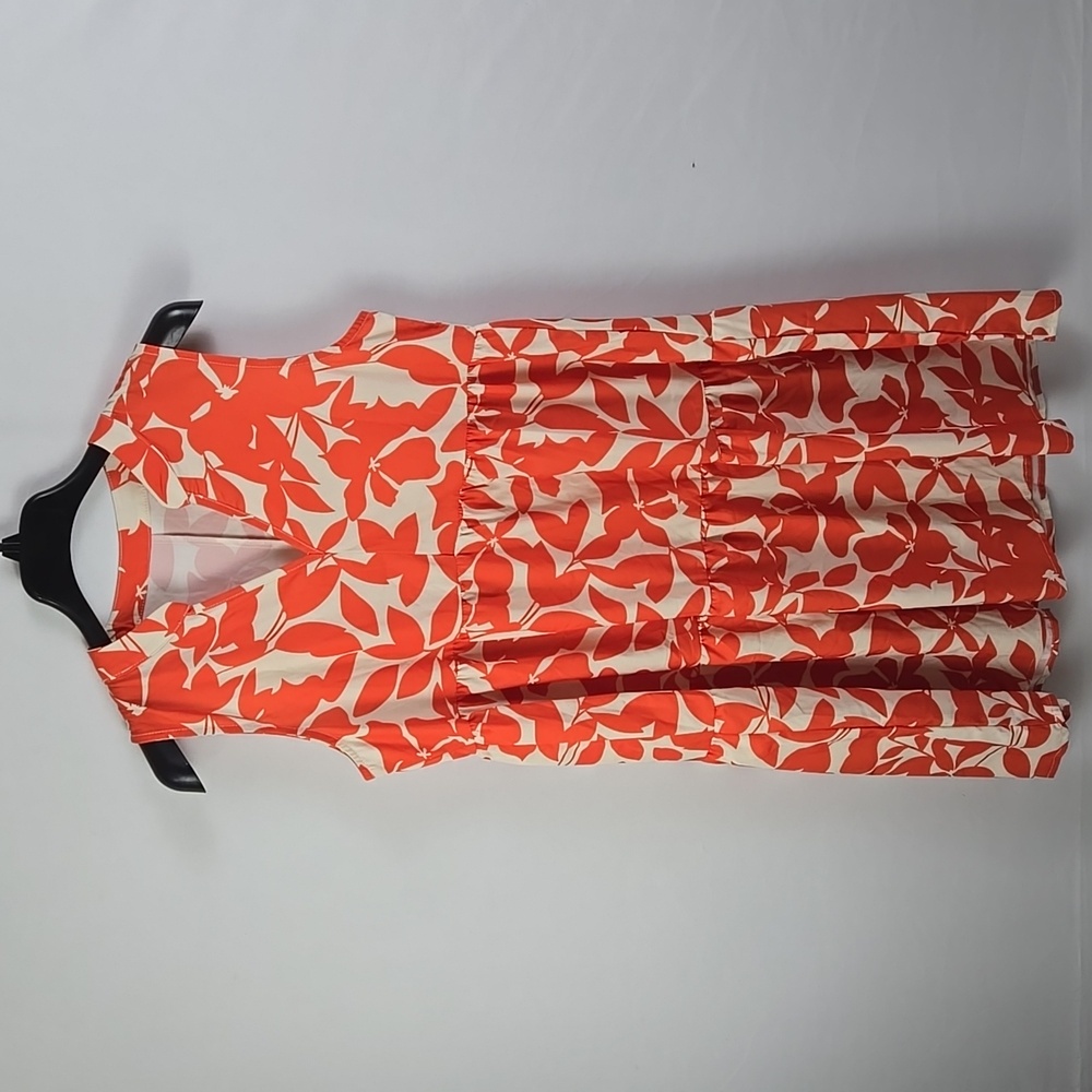 Shein Orange & White Floral Print Sleeveless Notch Neckline Ruffled Dress Sz‎ M